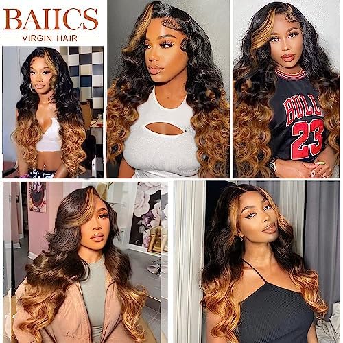 200% Density 13x6 Lace Front Wigs Human Hair Pre Plucked Body Wave HD Transparent Ombre Lace Front Wigs With Baby Hair Glueless Wigs Human Hair 13x6 Blonde Colored Human Hair Wig For Women 24 Inch