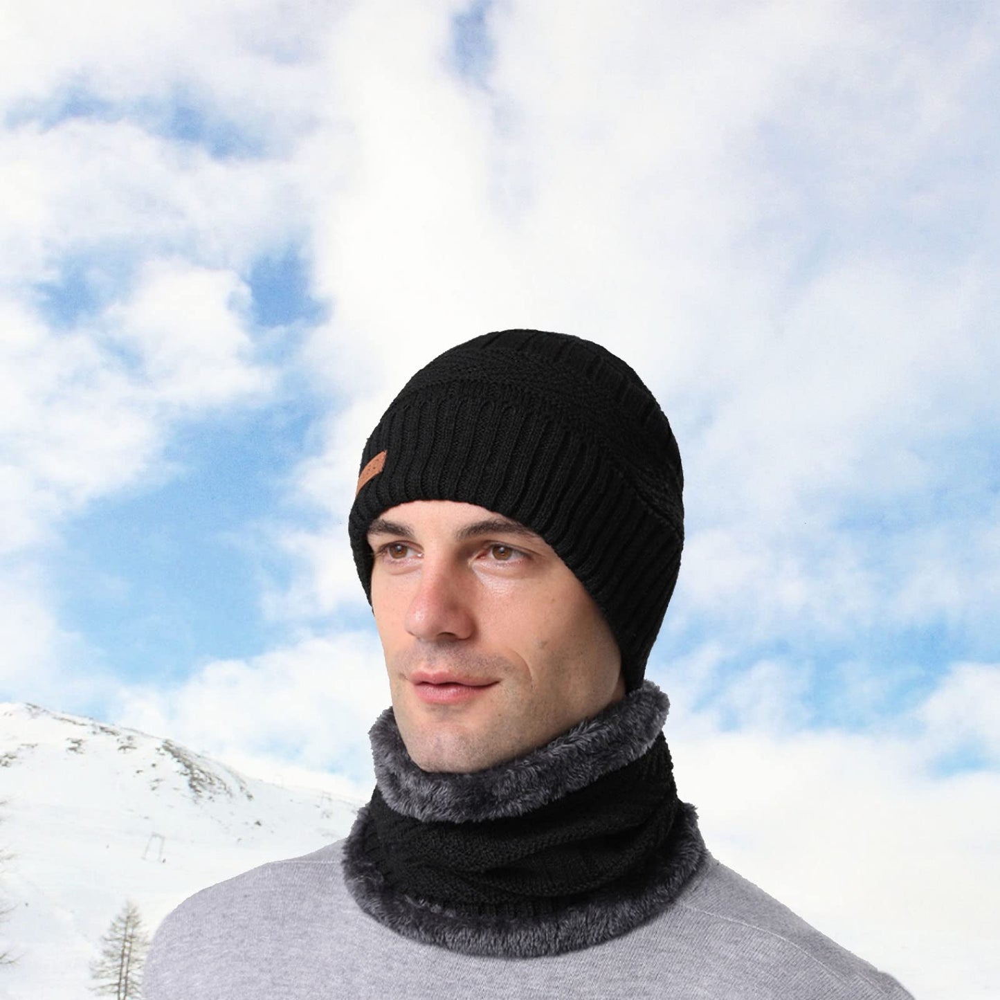 Abudder Beanie Hat Gloves Scarf Set for Men Women,Fleece Beanie Hat,Fleece Scarf,Warmer Gloves and Ear Warmer Headband for Men Women