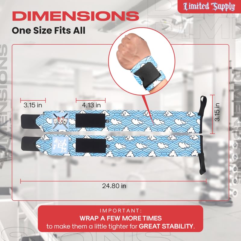 CROWN Anime Wrist Wraps 3 Pairs Bundle - 24" Lifting Straps for Men and Women - Gym Accessories Support Weightlifting, Powerlifting, Strength Training, Workout (Trinity A)