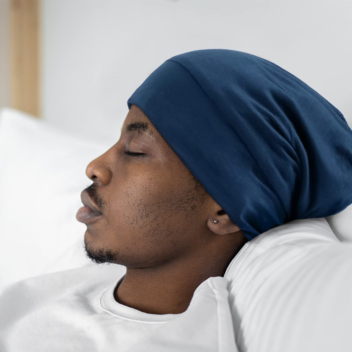 OLESILK Mulberry Silk Bonnet for Men, Mens Bonnet for Curly Hair, 100% Real Silk Hair Bonnet for Sleeping, Night Cap for Frizzy Hair, Royalblue