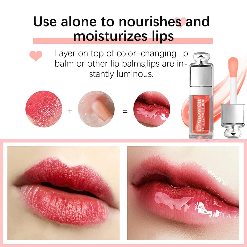 2PCS Hydrating Lip Glow Oil, Lip Oil Gloss Transparent Toot Tinted Nourishing Long Lasting Repairing Lightening Lip Lines (ROSEWOOD) 0.2 OZ