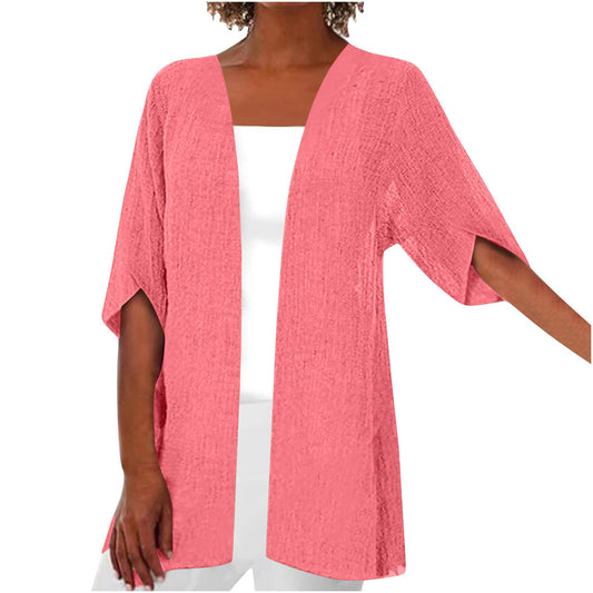 Aboser Summer Cardigans for Women Lightweight Cardigans for Women Summer Linen Cardigan Casual Open Front Beach Cover Ups Half Sleeve Kimono Cardigan Past Orders Placed by Me Pink