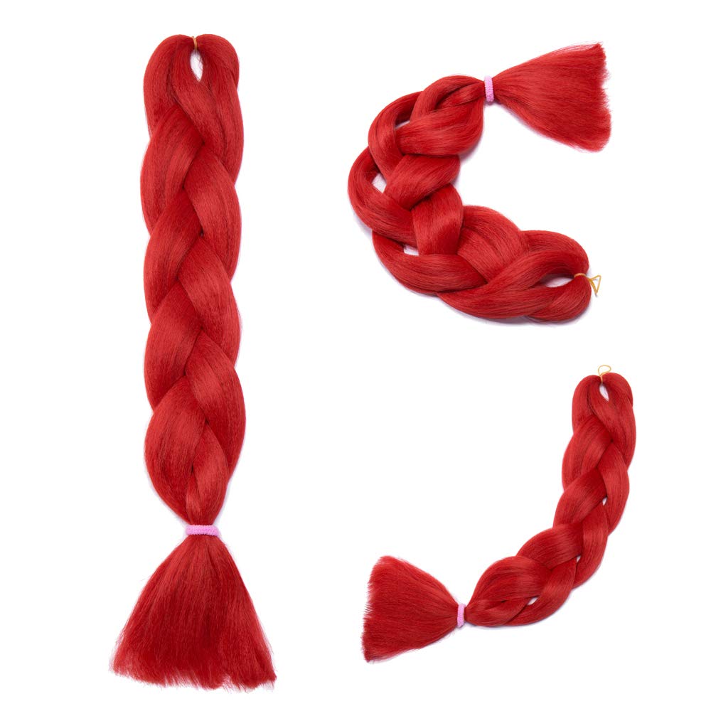 24 Inch Ombre Jumbo Braiding Hair Extensions Jumbo Braid Hair Ombre Long Jumbo Braids For Box Twist Braid Crochet Hair High Temperature Fiber 3 Tone Colored (5 Bundles, Red)