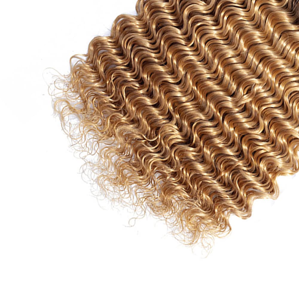 1B27 Ombre Deep Wave Human Hair Bundles Honey Blonde Deep Wave Hair 3 Bundle 24 26 28 Inch Unprocessed Virgin Hair Bundle Brazilian Remy Hair Weave Double Weft Hair Extensions