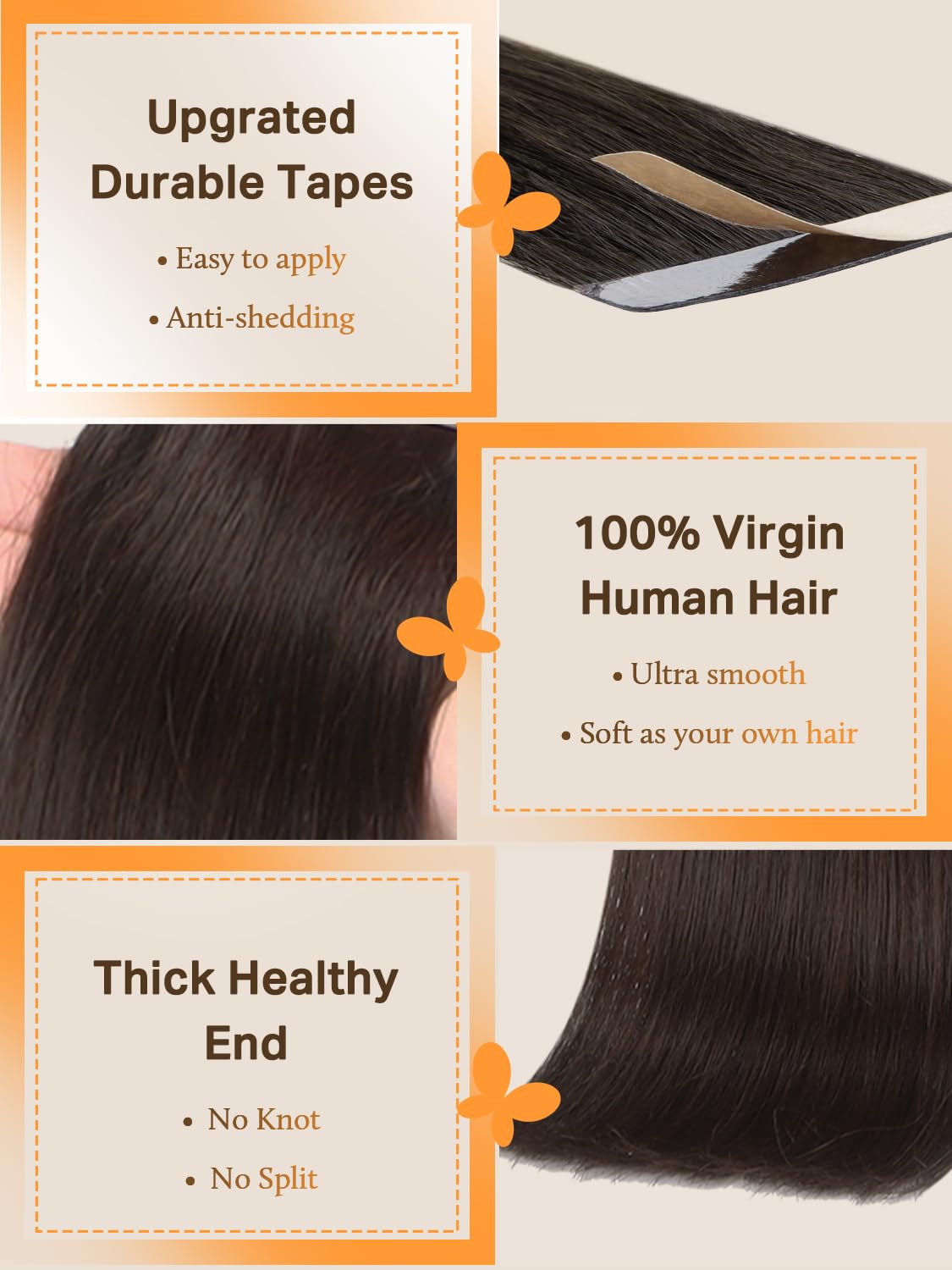 DOORES Human Hair Extensions, Light Dark Brown 20 Inch 50g 20pcs, Tape in Hair Extensions Remy Straight Hair for Women Double Side Tape in Hair Extensions
