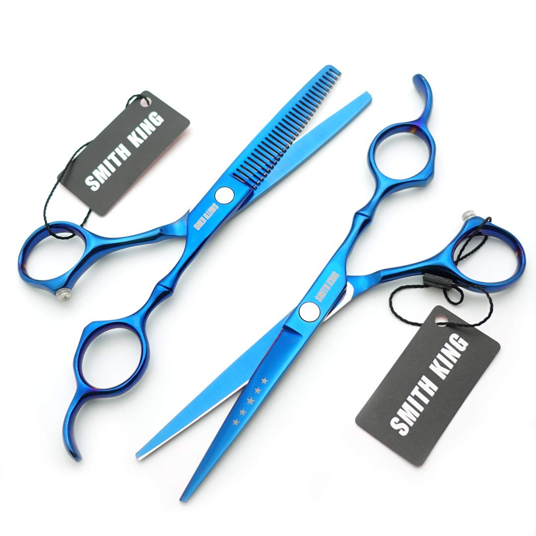 6.0 Inches Hair Cutting Scissors Set with Combs Lether Scissors Case,Hair cutting shears Hair Thinning shears For Personal and Professional (Blue)