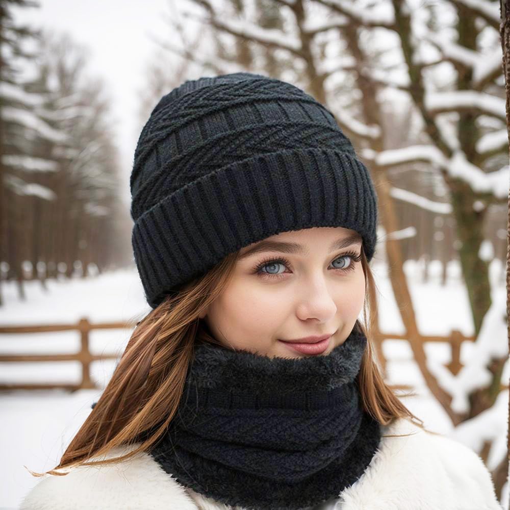 6 Pieces Winter Beanie Hat Scarf Gloves Set for Men and Women,Knitted Skull Cap Winter Hat Touchscreen Gloves Neck Warmer