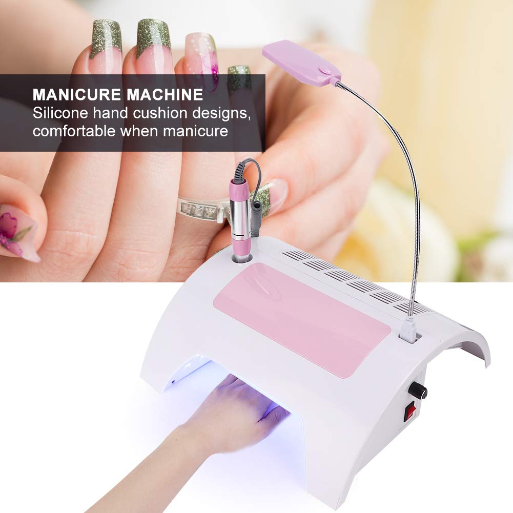 5 in 1 Nail Dust Collector with Drill, 60W Multi Functional Nail Grinding Machine Nail Dust Cleaner Manicure Light Hand Rest Pillow for Salon Home Manicure Pedicure(US)