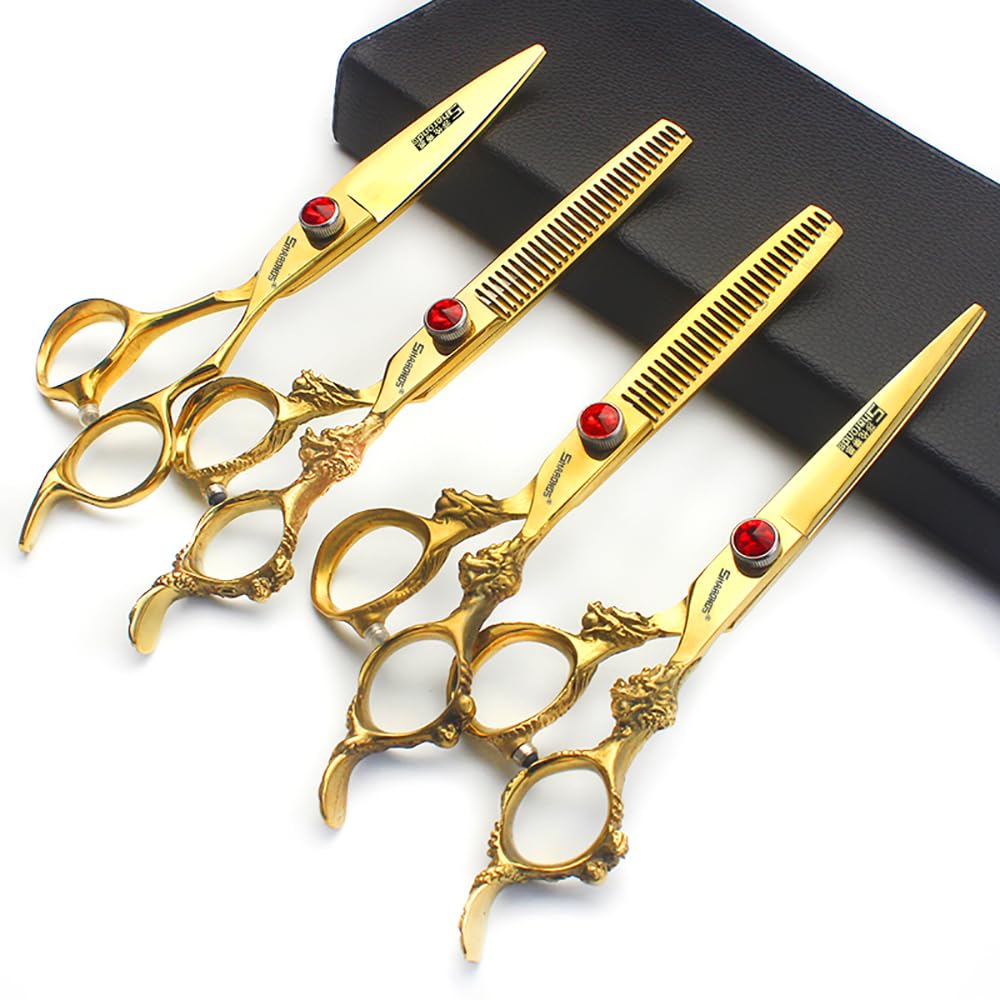 6 inch /7 inch salon professional salon scissors salon hairdresser hair cutting hairstyle pruning tools Japan 440c high hardness stainless steel golden (6 inch 4pcs)