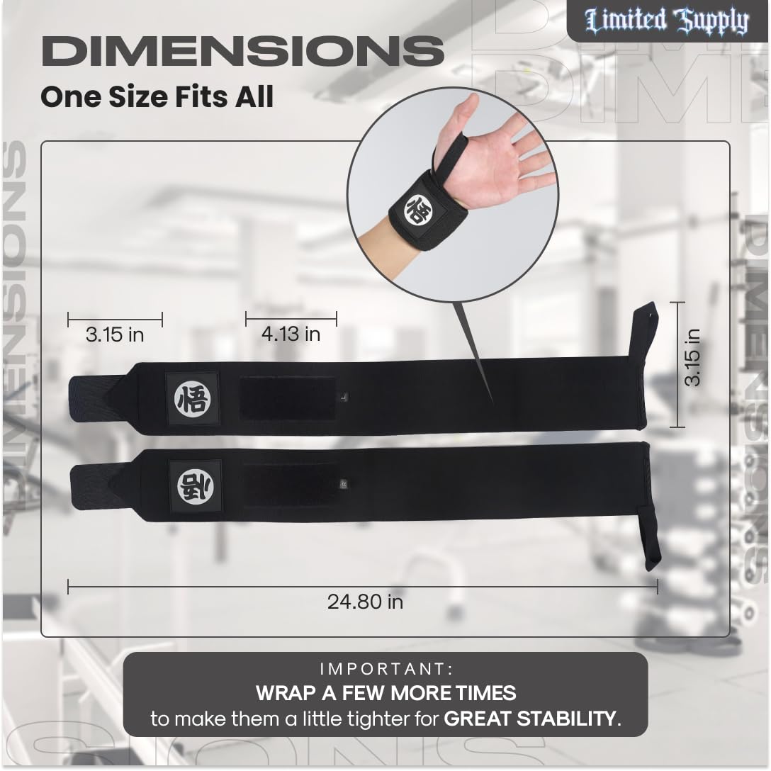 CROWN Anime Wrist Wraps Lifting Straps 24" for Men and Women - 1 Pair Each, Gym Accessories Support Weightlifting, Powerlifting, Strength Training, and Improve Workout, Black Dzb