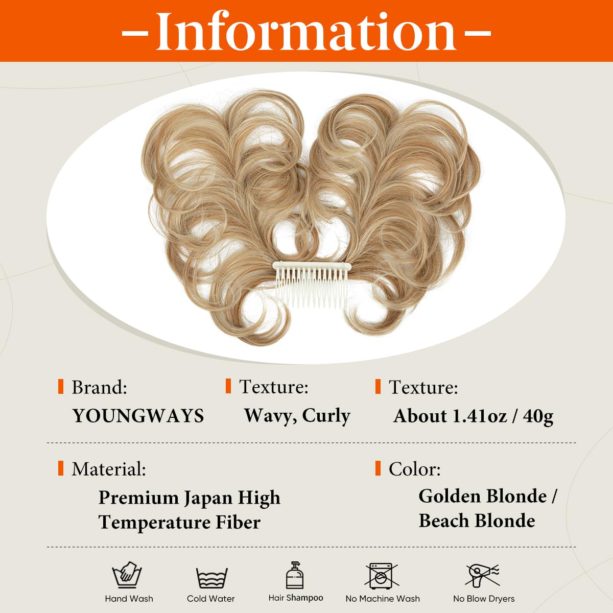 YOUNGWAYS Messy Bun Hair Piece Side Comb Clip in Hair Bun Hairpiece for Women Short Natural Straight Versatile Adjustable Styles Easy Hair pieces (Golden Blonde/Beach Blonde-C)