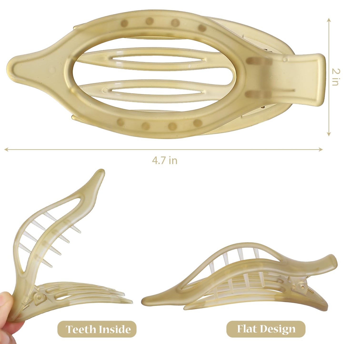 CHANDAT Flat Hair Clip 6 pcs Lay Down Claw Clips Hair Accessories for Women -Ice Cream