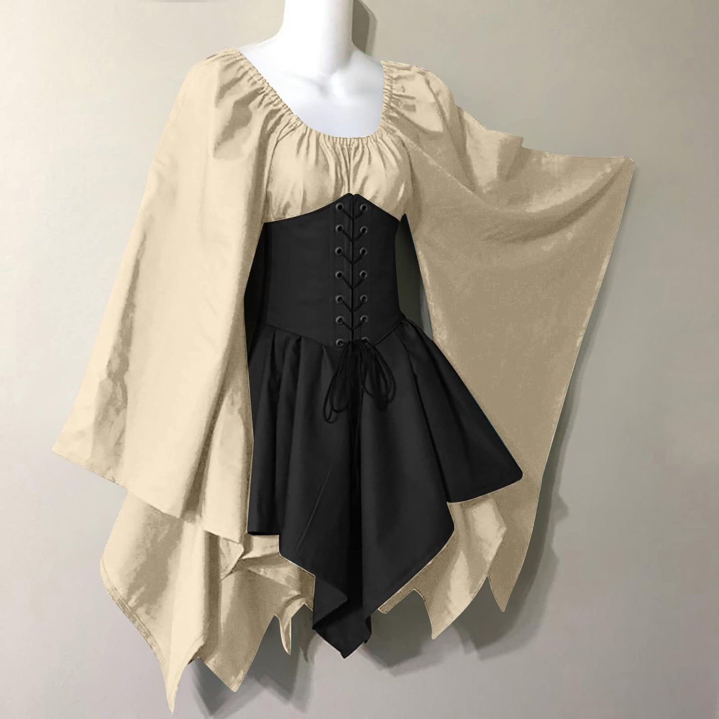 KEGIRLOM Today On Clearance Women's Medieval Renaissance Dress Costume Flare Sleeve Corset Skirt Overskirt Elven Archer Irish Over Gown 2pcs Set,Renaissance Corset Dress