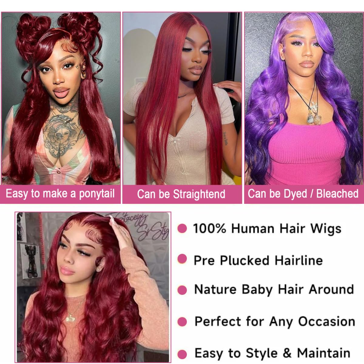 Smabuity 28 Inch 99J Burgundy Lace Front Wigs Human Hair Pre Plucked 13x6 HD Transparent Body Wave Lace Front Wigs Human Hair 99j Burgundy Red Wine Glueless Frontal Human Hair Wigs for Women
