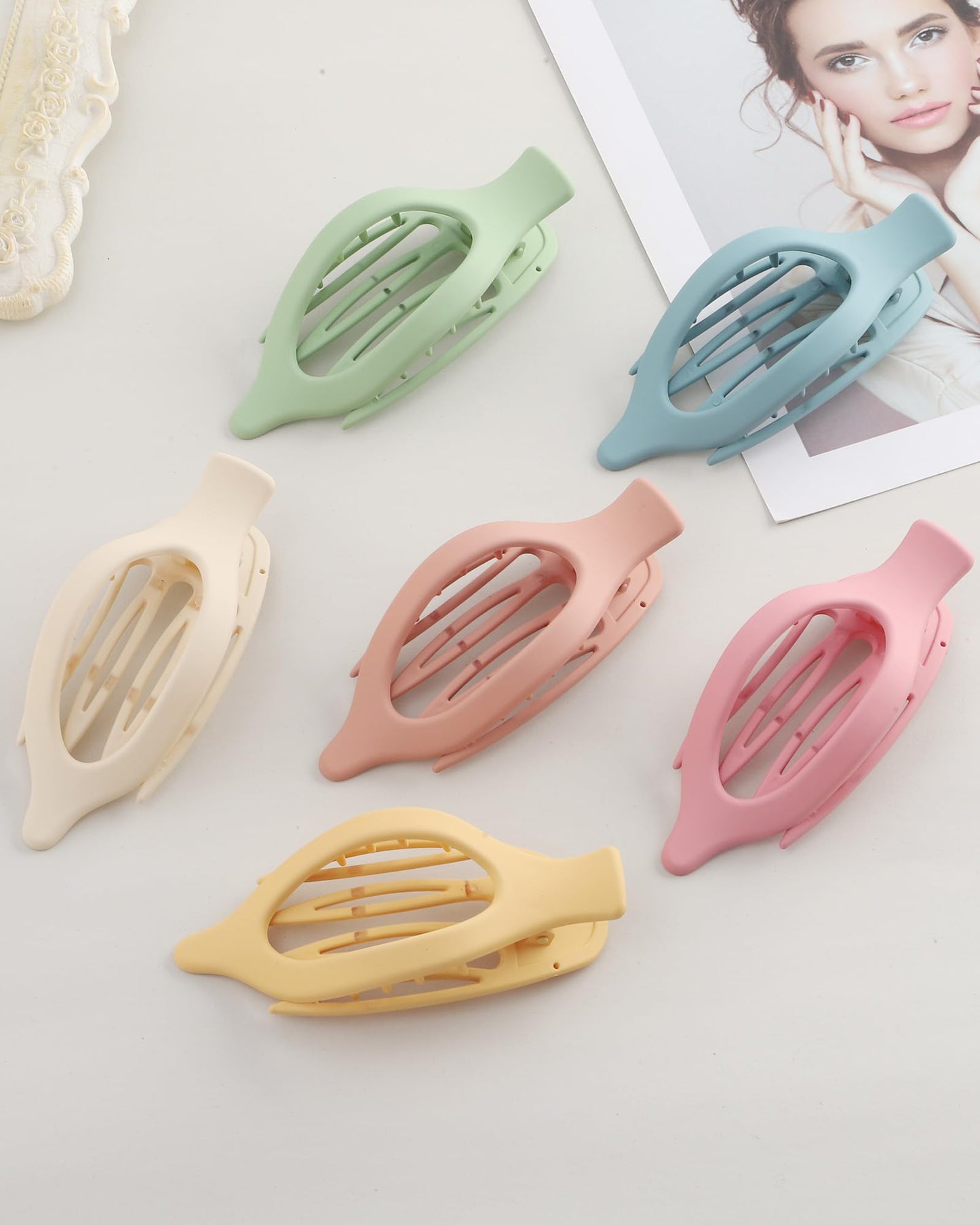 French Flat Hair Clips for Women - 6Pcs Flat Hair Claws for Thin Thick Hair Strong Hold No Slip Grip Hair Claw Clips for Women Girls (Frosted(Bright colors))