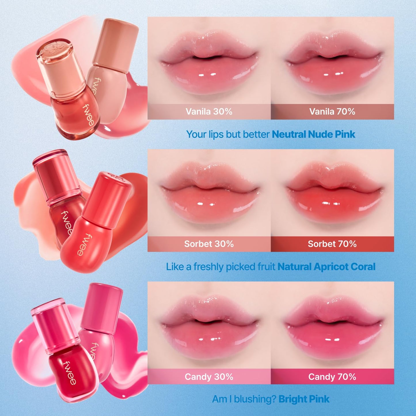 fwee 3D Voluming Gloss | Blushed Moment - Candy 70% | Lip Gloss, High-Shine, Non-Sticky, Moisturizing Finish | 5.3g