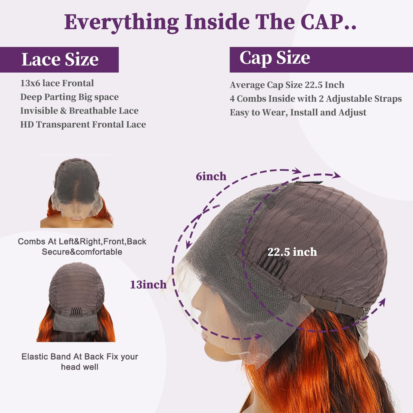 13x6 Ginger Orange Lace Frontal Wigs Body Wave Highlight Ombre Colored Human Hair 13x6 HD Transparent lace wigs Pre-plucked With Baby Hair 200% Density Glueless 100% Virgin Human Hair (26inch)