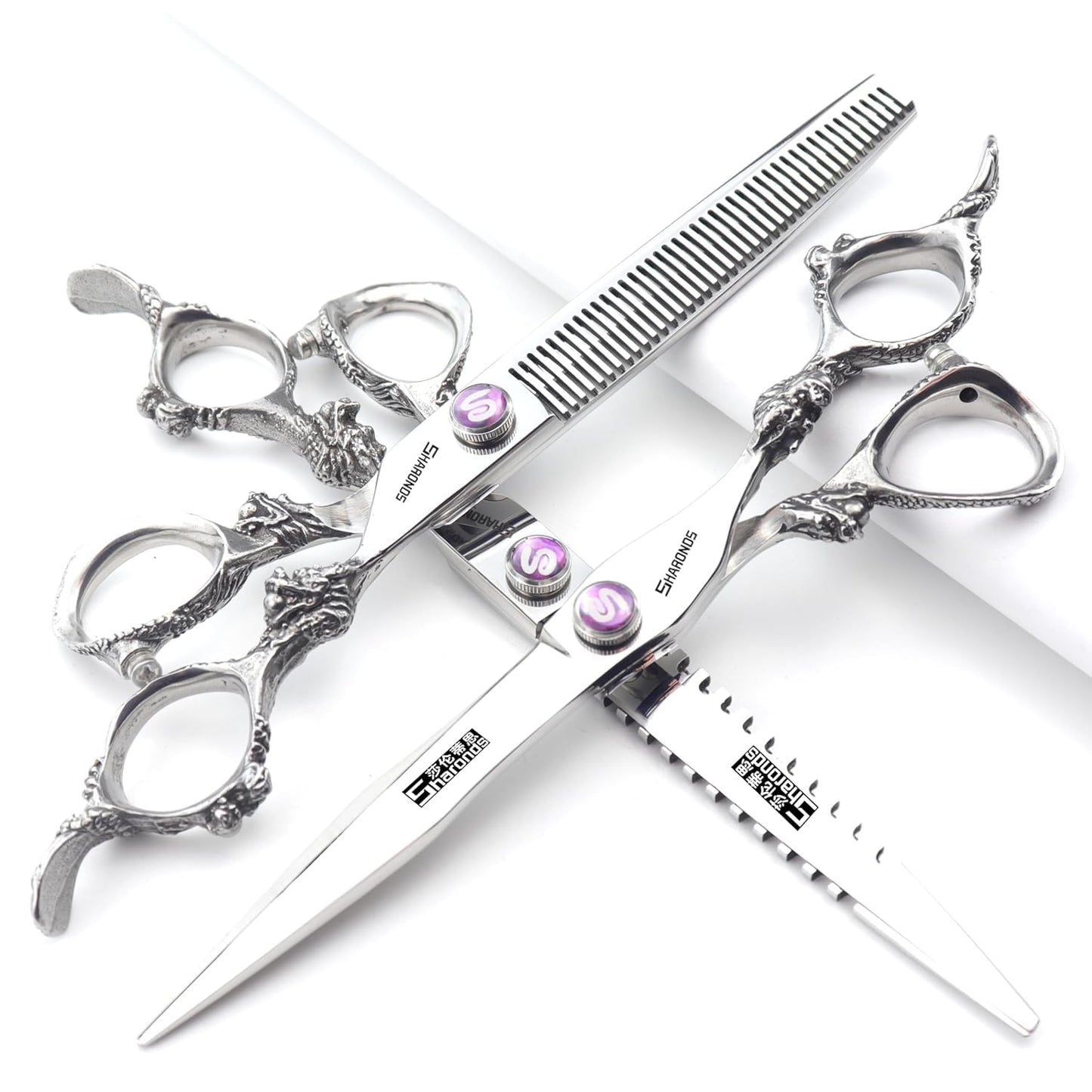 7" 7.5" 8"9" Professional Hairdressing Scissors Barber Salon Hair Cutting Dragon Shears (Large). (7 inch 3pc)