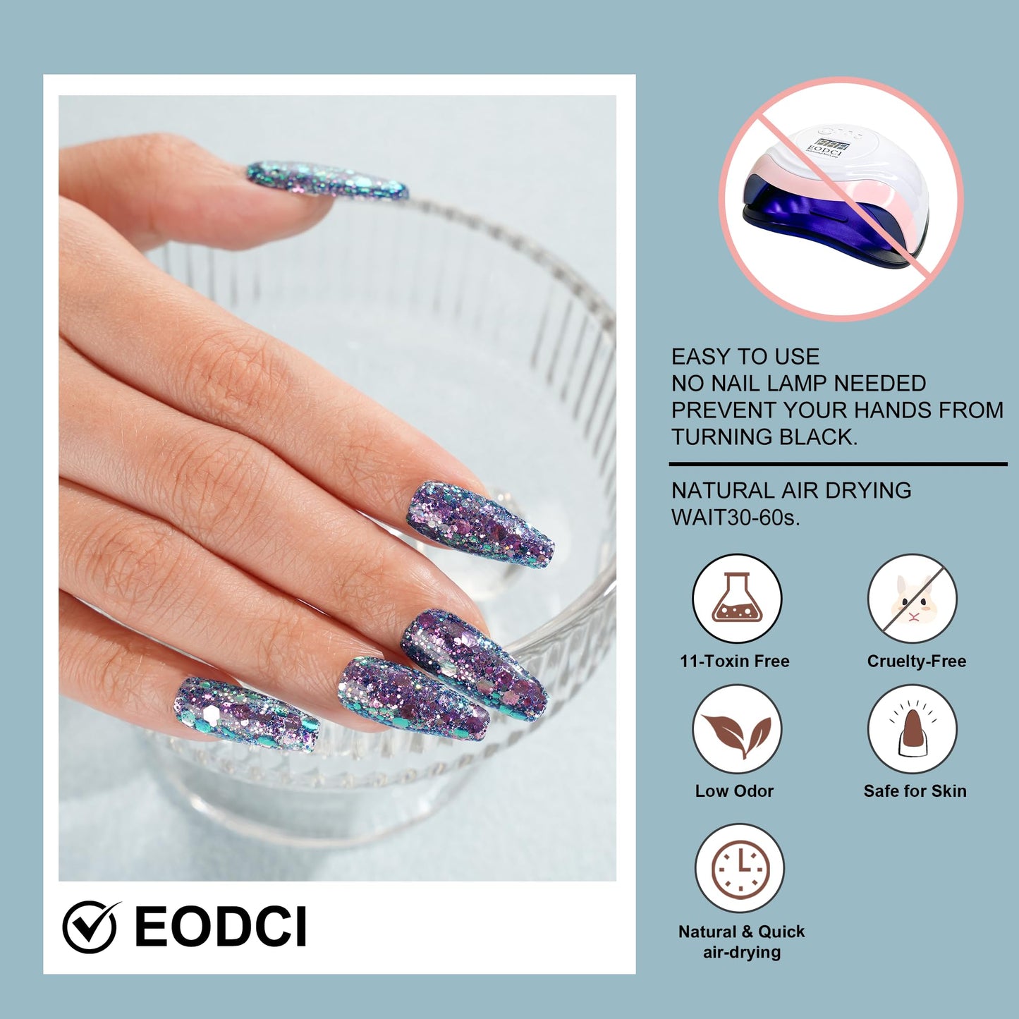 EODCI Glitter Chameleon Dark Blue Dip Powder, 1 Oz/28g Nail Dipping Powder for DIY Manicure Salon at Home Easy to Use Nail Dip Powder for Women Gift No Needed Nail Lamp Curing