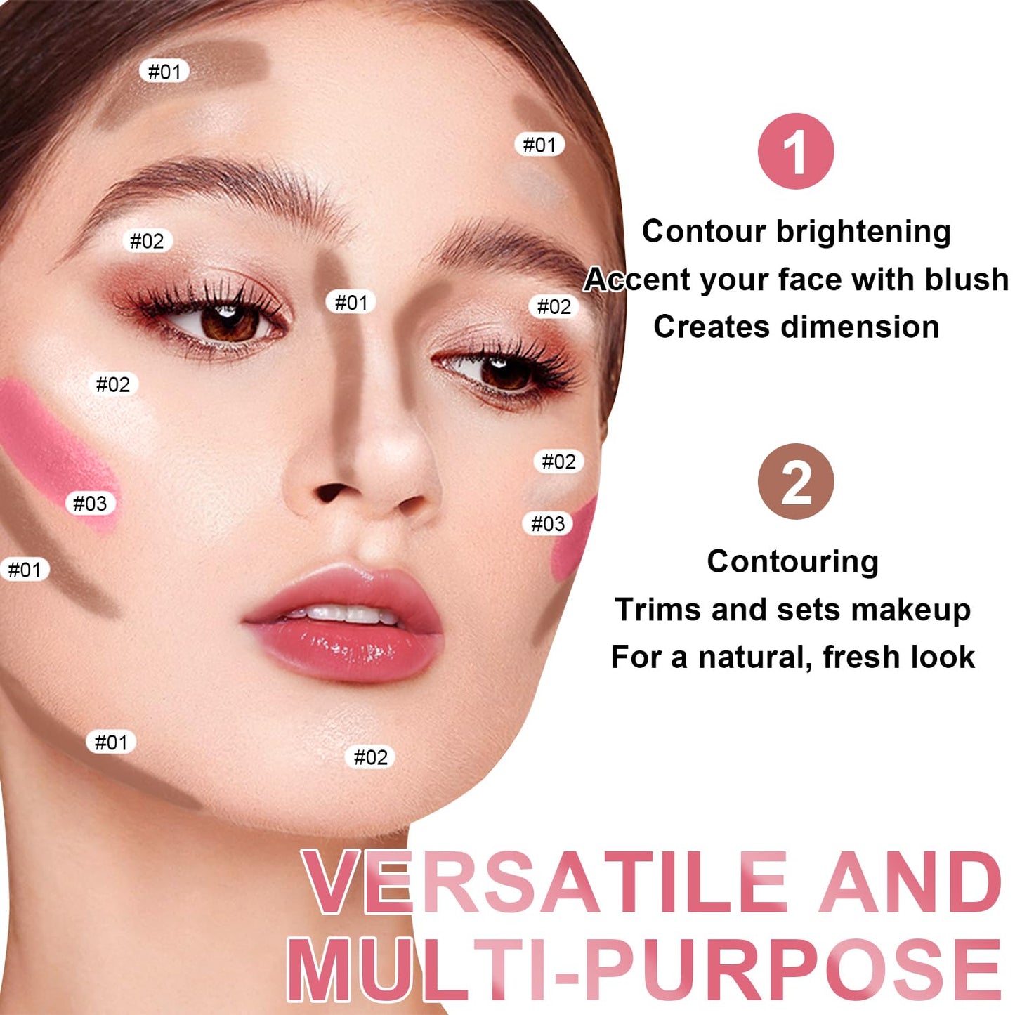 6 Colors Cream Contour Stick Makeup Kit, Shades with Highlighter, Blush and Bronzer Contour Stick for Sculpt the Cheeks, Long Lasting, Waterproof, Matte & Dewy Finish (SET A)