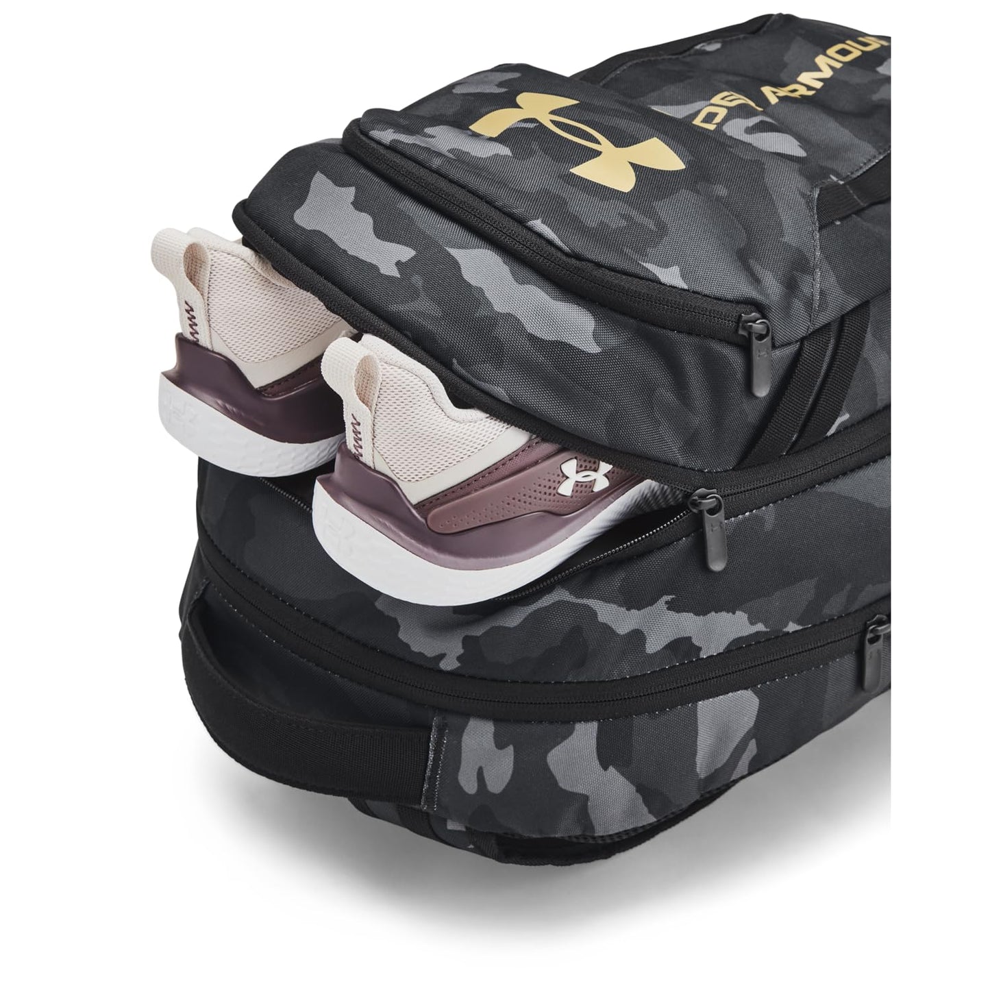 Under Armour Unisex-Adult Hustle 6.0 Backpack, (001) Black/Black/Metallic Gold, One Size Fits Most