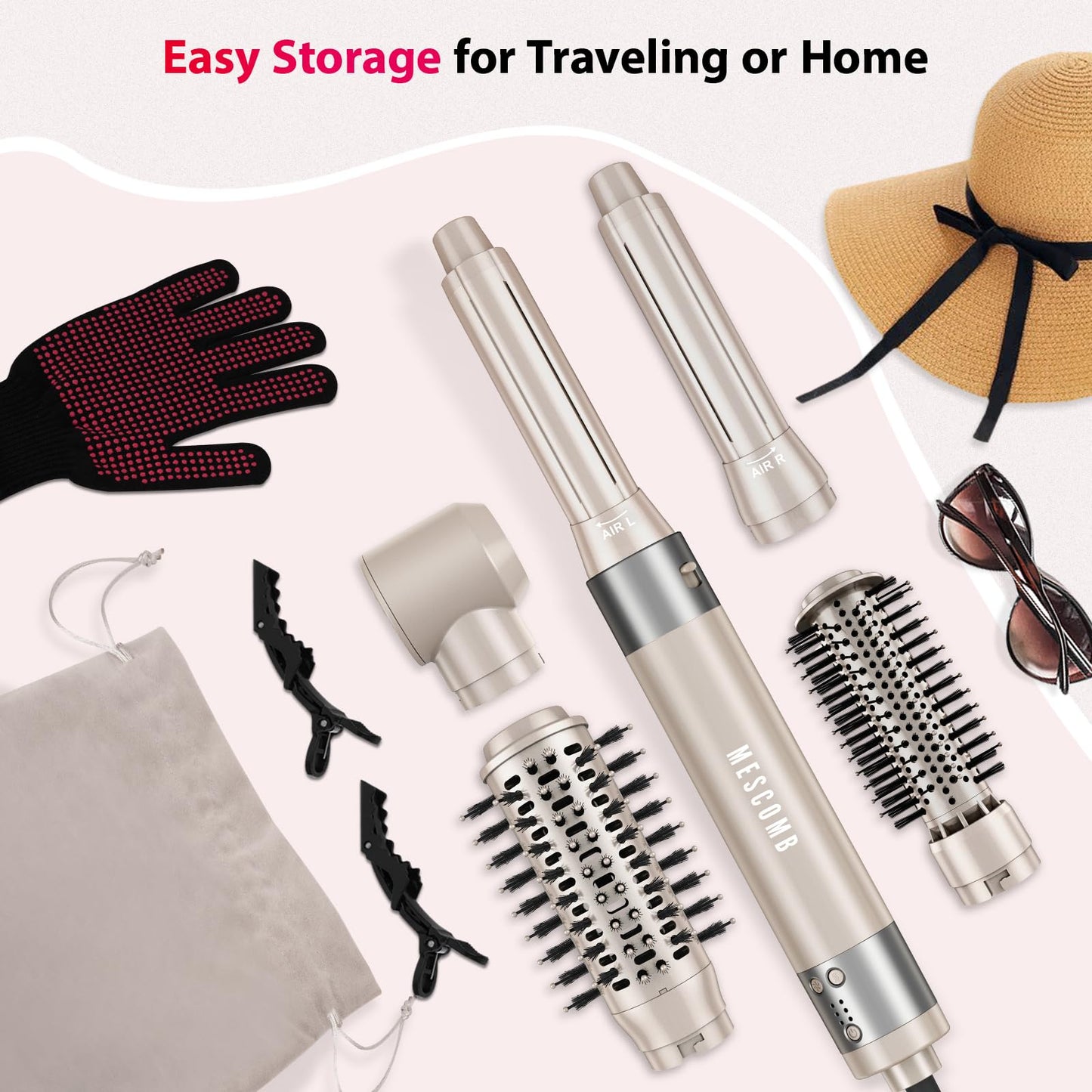 5 in 1 Hair Air Styler - Rotating Hair Dryer Brush 110000 RPM for Fast Drying & Hot-Air Automatic Wrap Curlers for Curling, Frizz-Free Blow Dryer Brush for Straightening Volumizing No Heat Damage