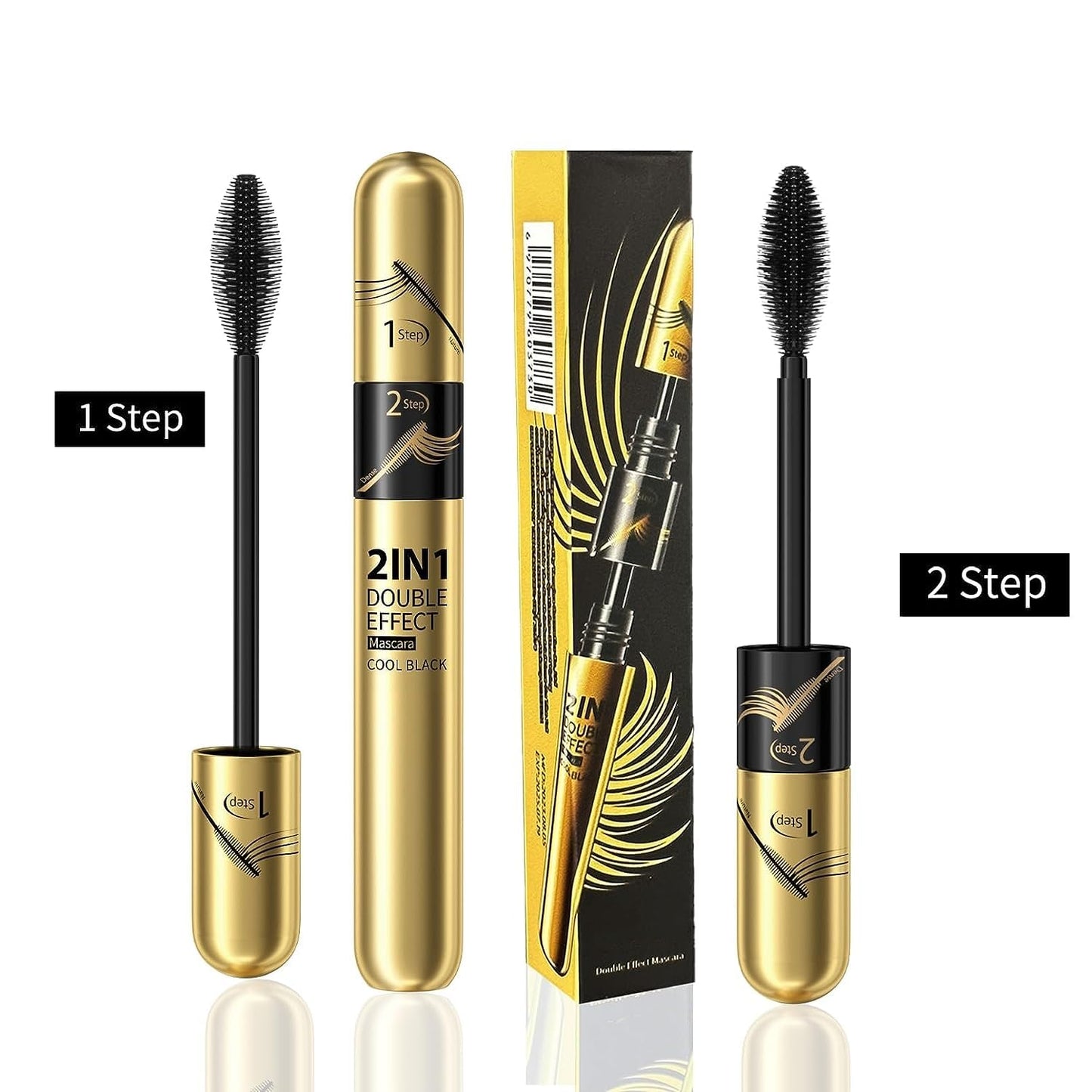 2 in 1 Double Black 4D tubing Mascara Volume and Length, Silk Fiber Lash Liquid Extension 5X Longer, Smudge Proof Waterproof and Sweat Resistant Fuller Mascara (Gold & Green)