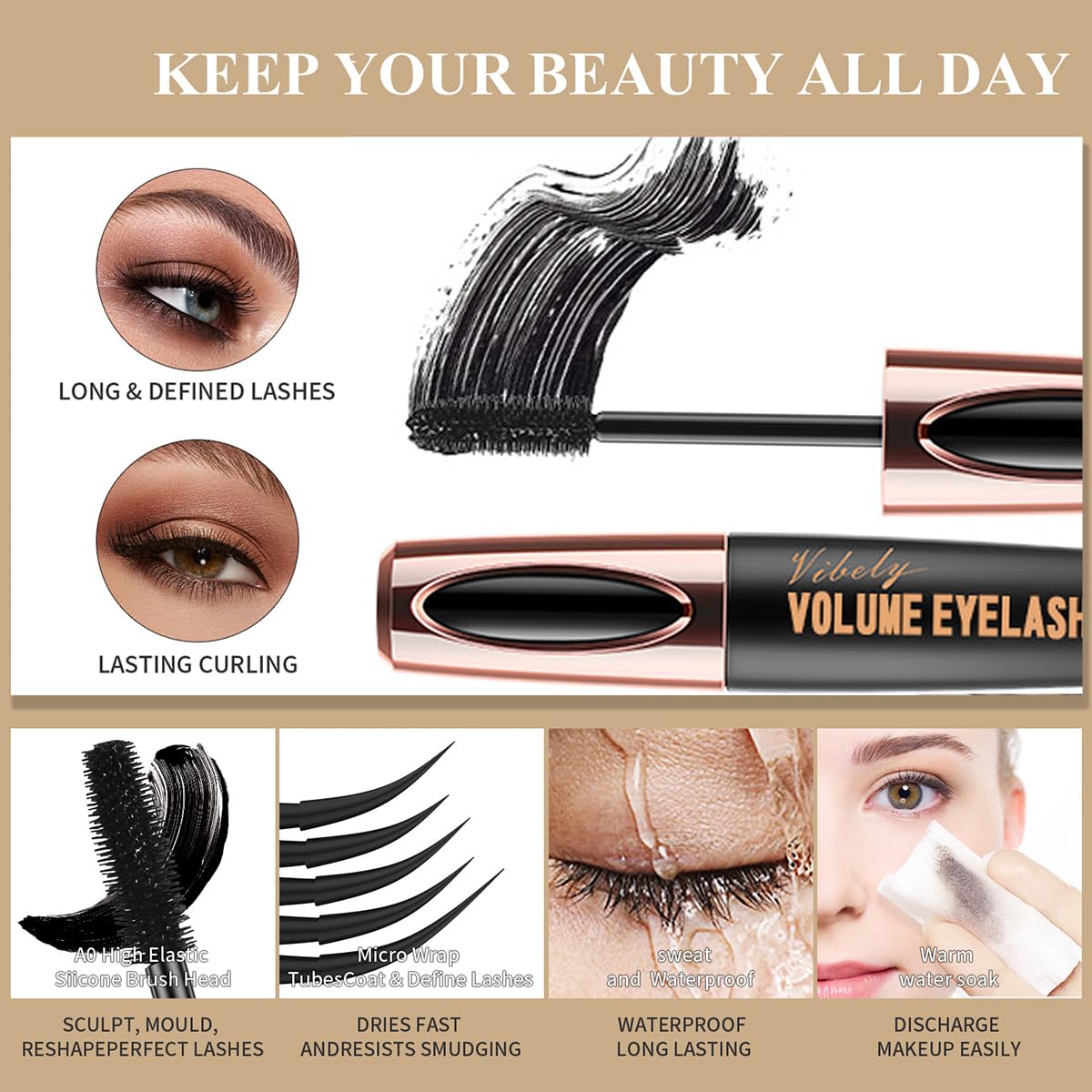 4D Silk Fiber Lash Mascara Smudge-Proof Extension Voluminous Fiber Mascara Natural & Waterproof Mascara Long-Lasting No Flaking/No Clumping, All Day Exquisitely Full (4 Packs)