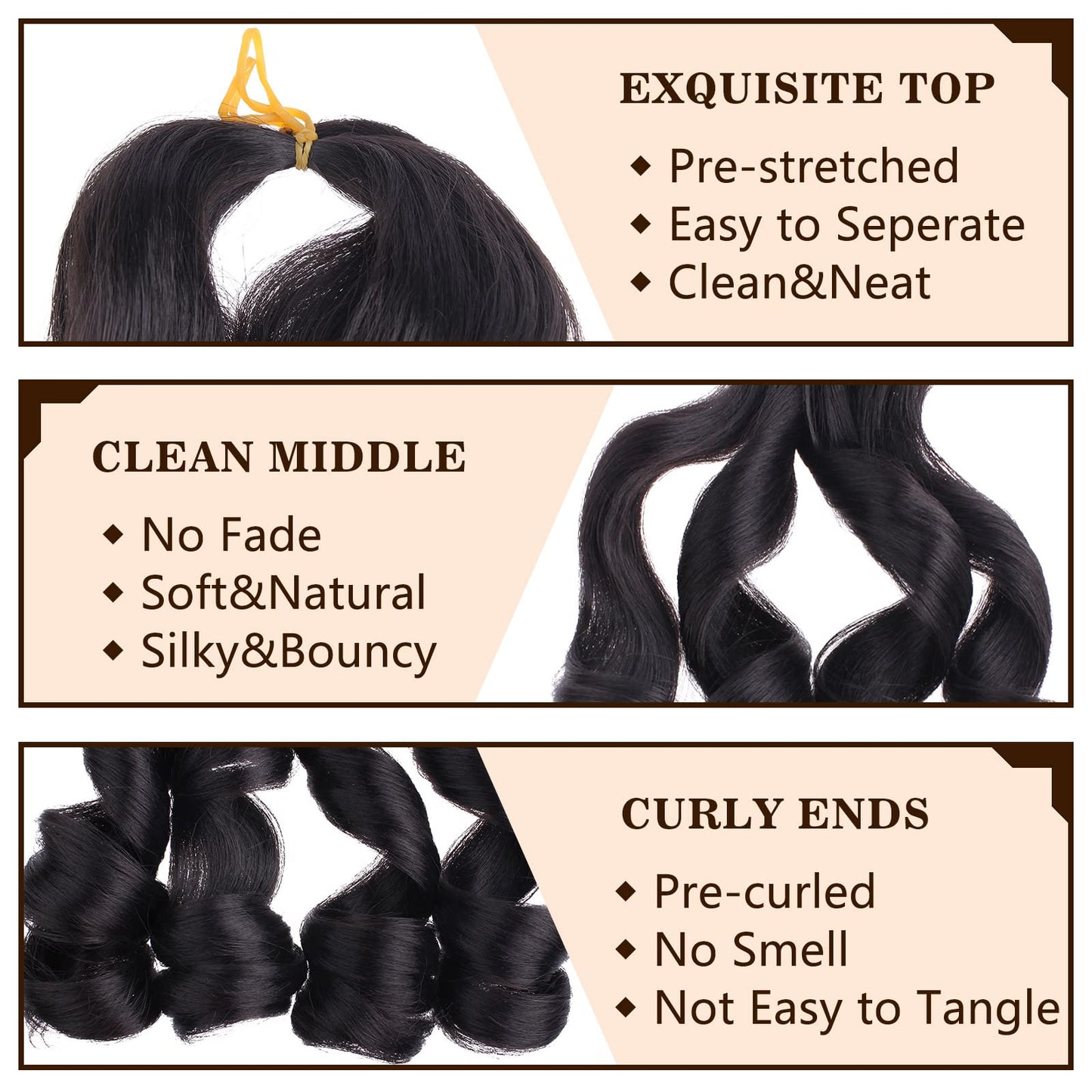 COOKOO French Curl Braiding Hair 22 Inch 2 Packs Loose Wave for Box Braids Spanish Curly Silky Spiral Curl Crochet Pre Stretched Bouncy Hair for Women 1B#