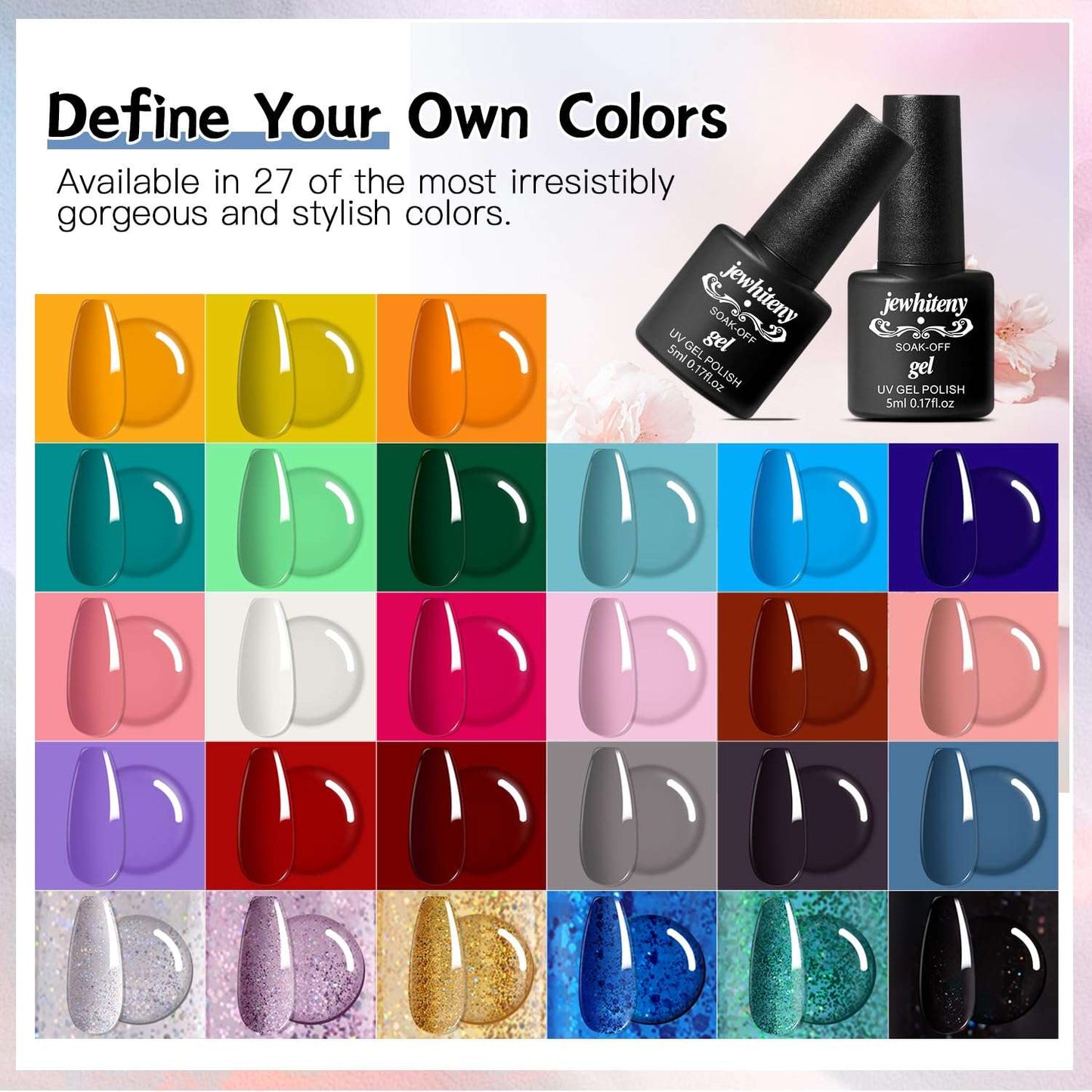27 Colors Nail Polish Kit with U V Light, U V LED Nail Dryer Lamp Curing Gel Nail Polish Set Popular Gel Polish Set DIY at Home, Nail Manicure Tools