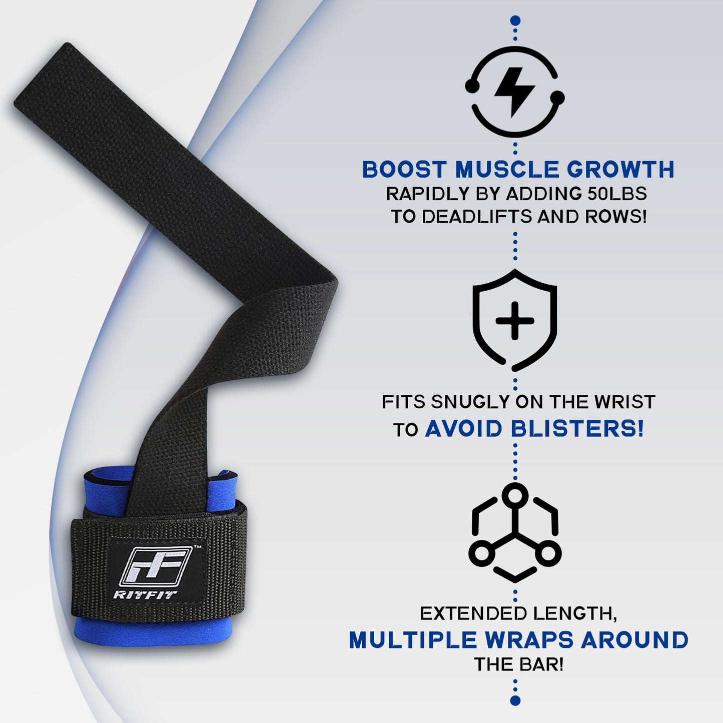 RitFit Wrist Wraps, Wrist Straps for Weightlifting, Wrist Support for Working Out, Bodybuilding, MMA, Powerlifting, Strength Training, Men & Women, Blue