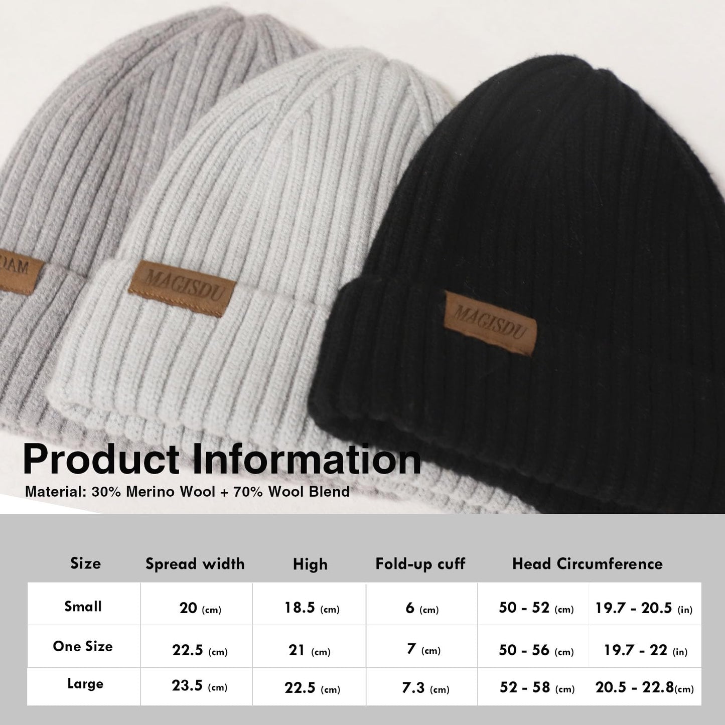 MAGISDU Beanie Winter Hats for Women Men Merino Wool Unisex Short Skull Cap Double Layer Fleece Lined Knit Fisherman Beanie Scarlet