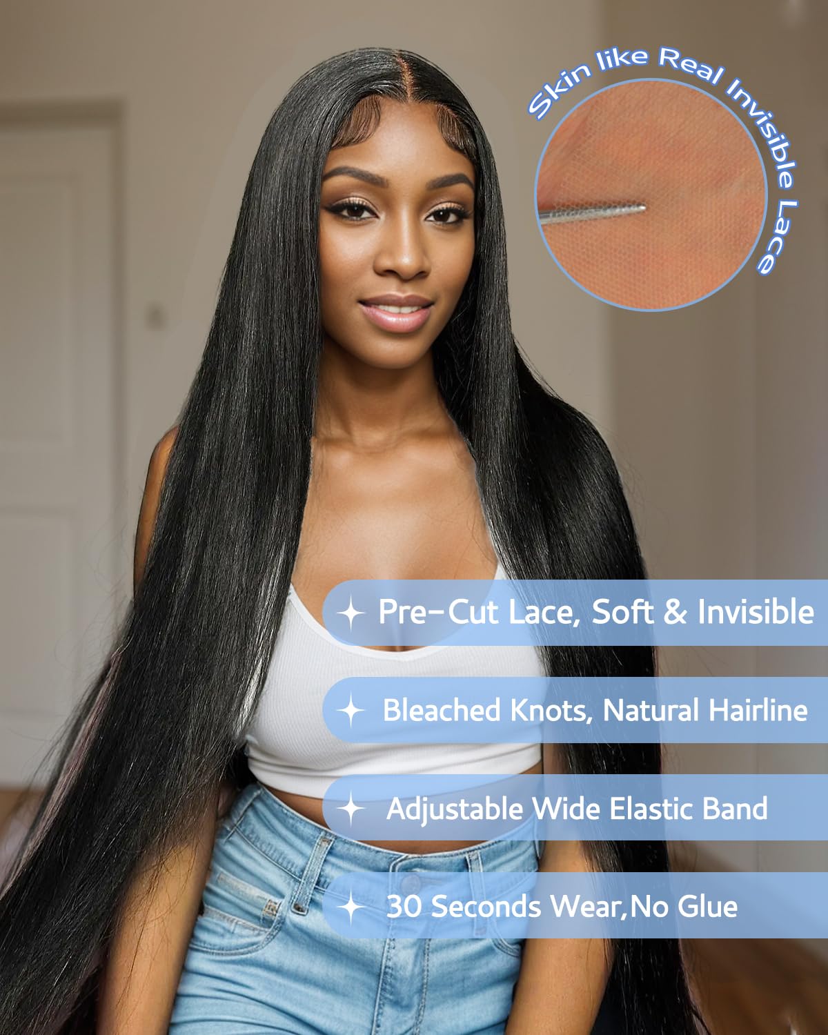 GUDOZO Glueless Wigs Human Hair For Black Women 16 Inch 9x6 HD Lace Front Wigs Human Hair Frontal Wigs Human Hair Glueless Wigs Human Hair Pre Plucked Pre Cut Straight 200 Density