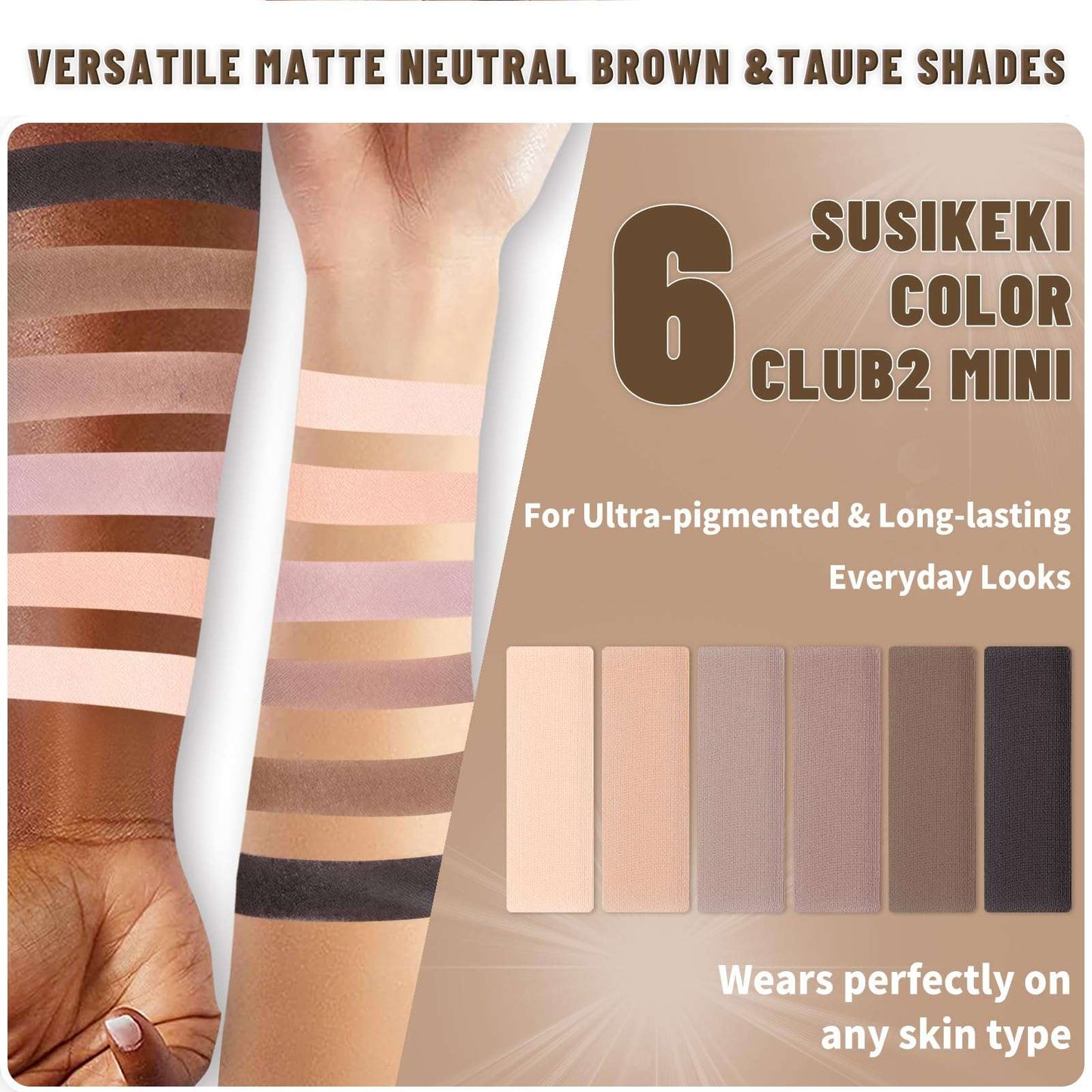6 Colors Mini Naked Eyeshadow Makeup Palette with Brush Neutral Nude Smoky Eye Shadow Taupe & Brown Matte Make Up Pallet with Mirror Highly Pigmented Long Lasting Waterproof Travel Size Gift Kit