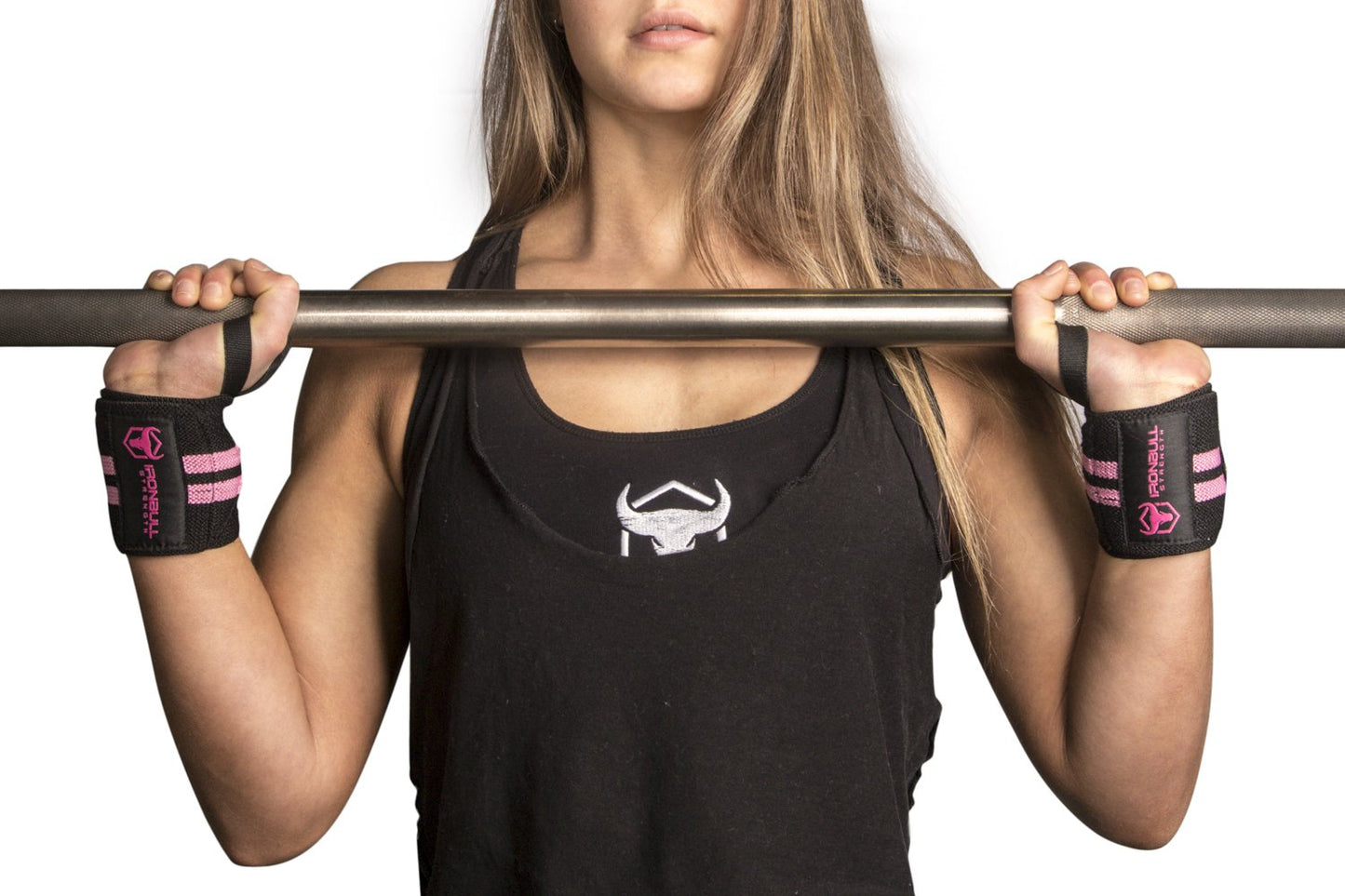Women Wrist Wraps with Thumb Loops - 12" Professional Grade - Wrist Support Brace and Compression for Cross Training, Weight Lifting, Powerlifting, Strength Training (Black/Pink)