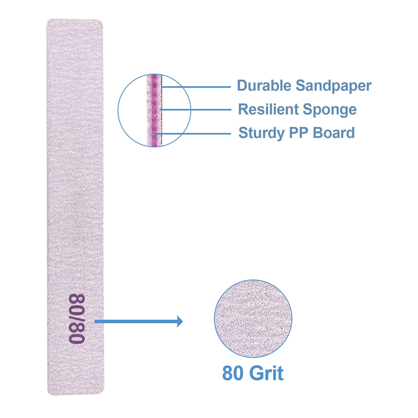 80/80 Grit Nail Files, Emery Boards Nail File for Acrylic and Gel Nails, Coarse Nail File Double Sided 80 Grits Emory Professional Filers Reusable Washable Manicure Square Gray (50 Pcs 80/80 Grit)