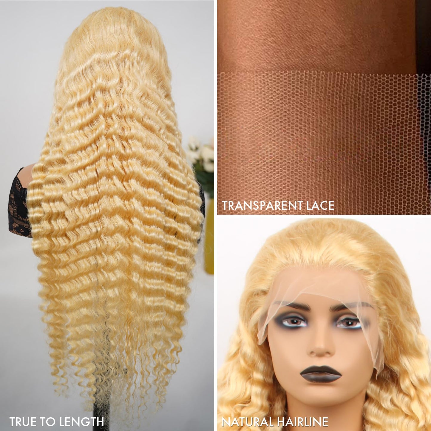 613 Lace Front Wig Human Hair Deep Wave 20 Inch Blonde Wig Human Hair 16A 13x6 HD Blonde 613 Deep Wave Lace Front Wigs Curly Glueless Wig Pre Plucked 180% Density Blonde Frontal Wig Deep Wave 613 Wig