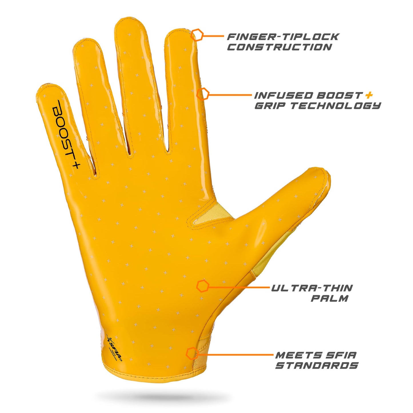 Grip Boost Youth Football Gloves Solid Stealth 6.0 Boost Plus Kids Receiver Gloves (Solid Yellow, Youth Large)