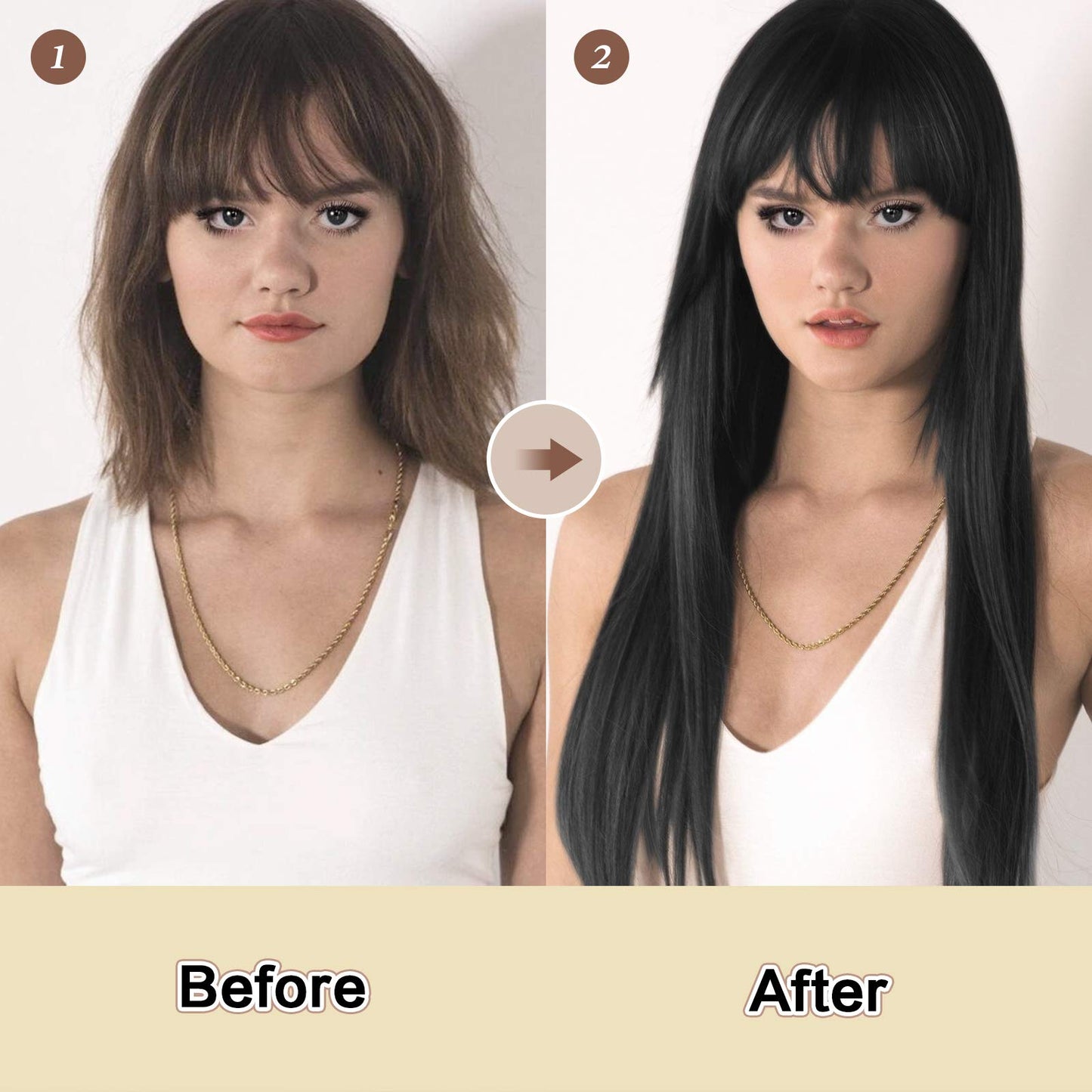 SOFEIYAN Long Straight Wig with Bangs Black with Pink Strips Synthetic Hair Replacement Wigs Heat Resistant Full Wig for Women Girls 26 inches