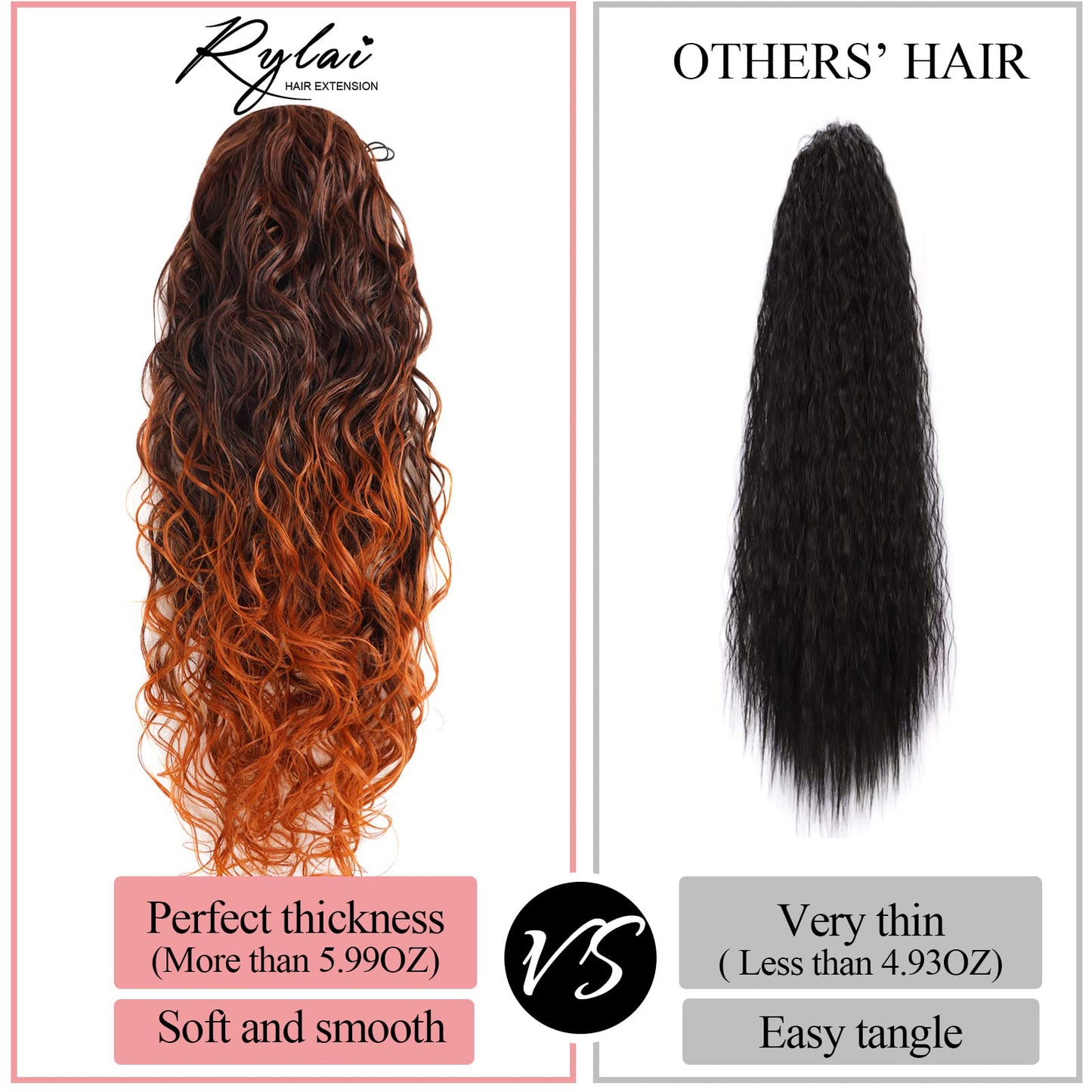 Copper Ginger 350 Ombre Ponytail Extensions - Long Curly Wavy Thick Hair Extainson Ponytail Wavy Clip in Ponytail Extensions Blonde Drawstring Ponytail for Black Women #1B/350 6 OZ