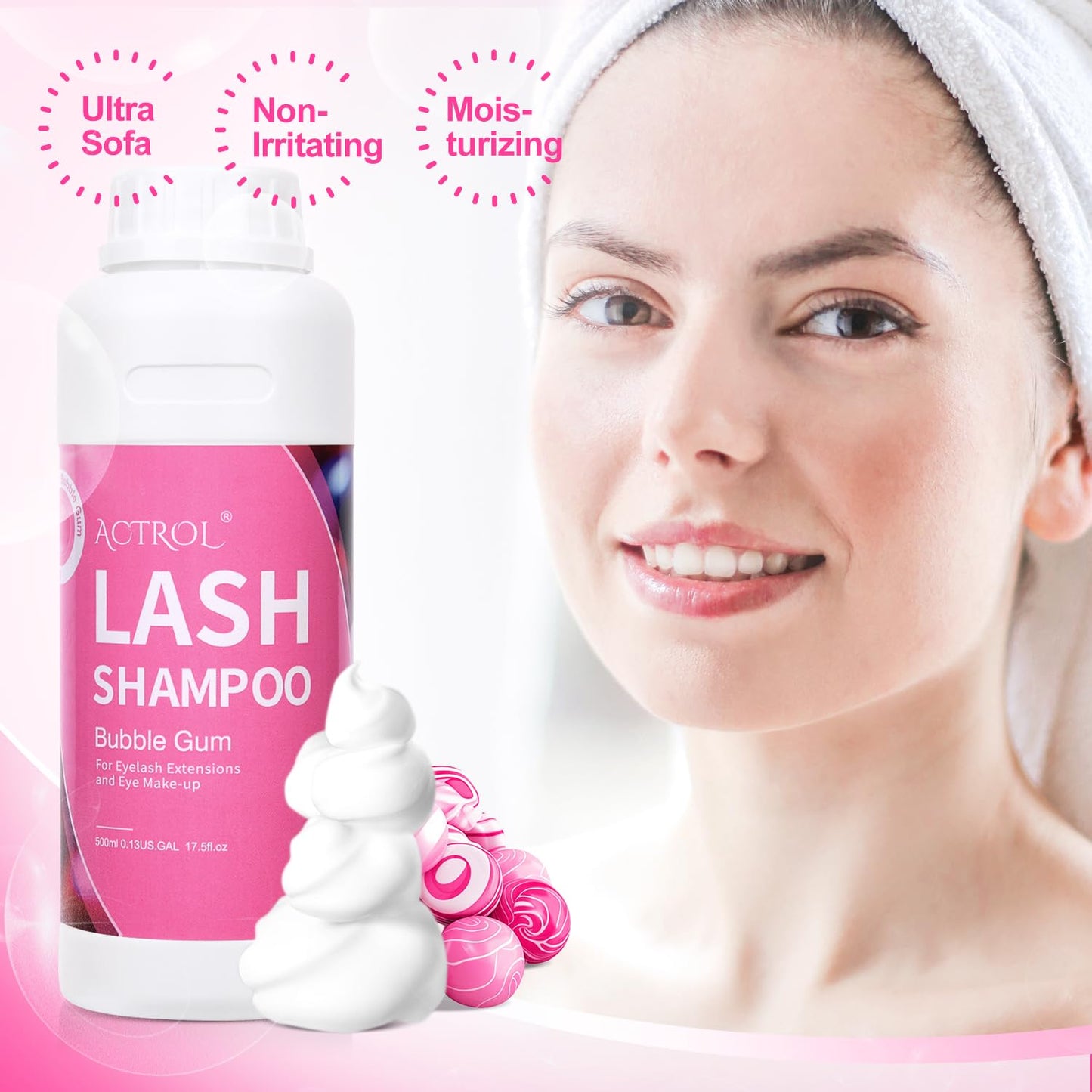 ACTROL Lash Shampoo Bubble Gum 500ml Eyelash Shampoo Lash Wash Shampoo Lash Cleanser Foam