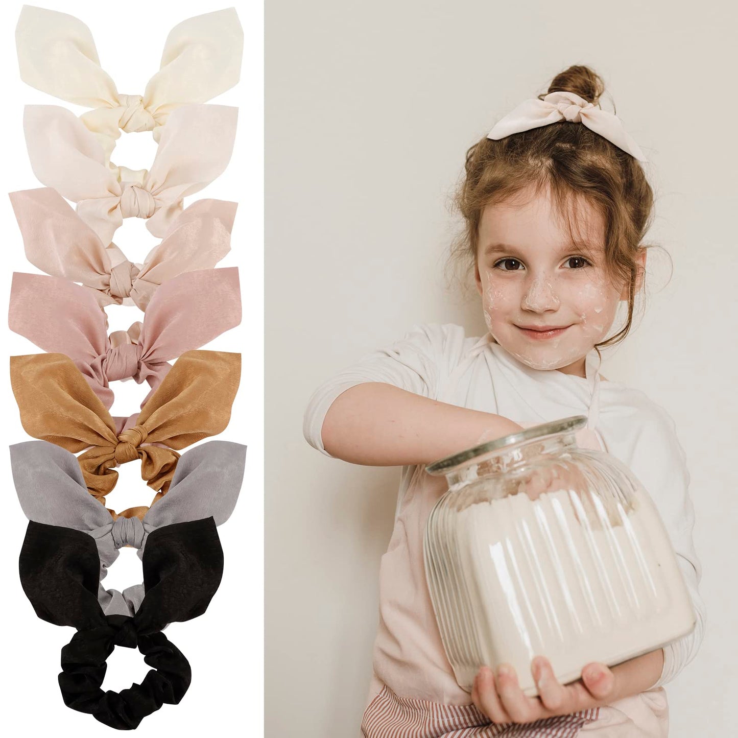 ACO-UINT 20 Pack Satin Scrunchies - Thick Hair Ponytail Holders with Bows for Girls and Women