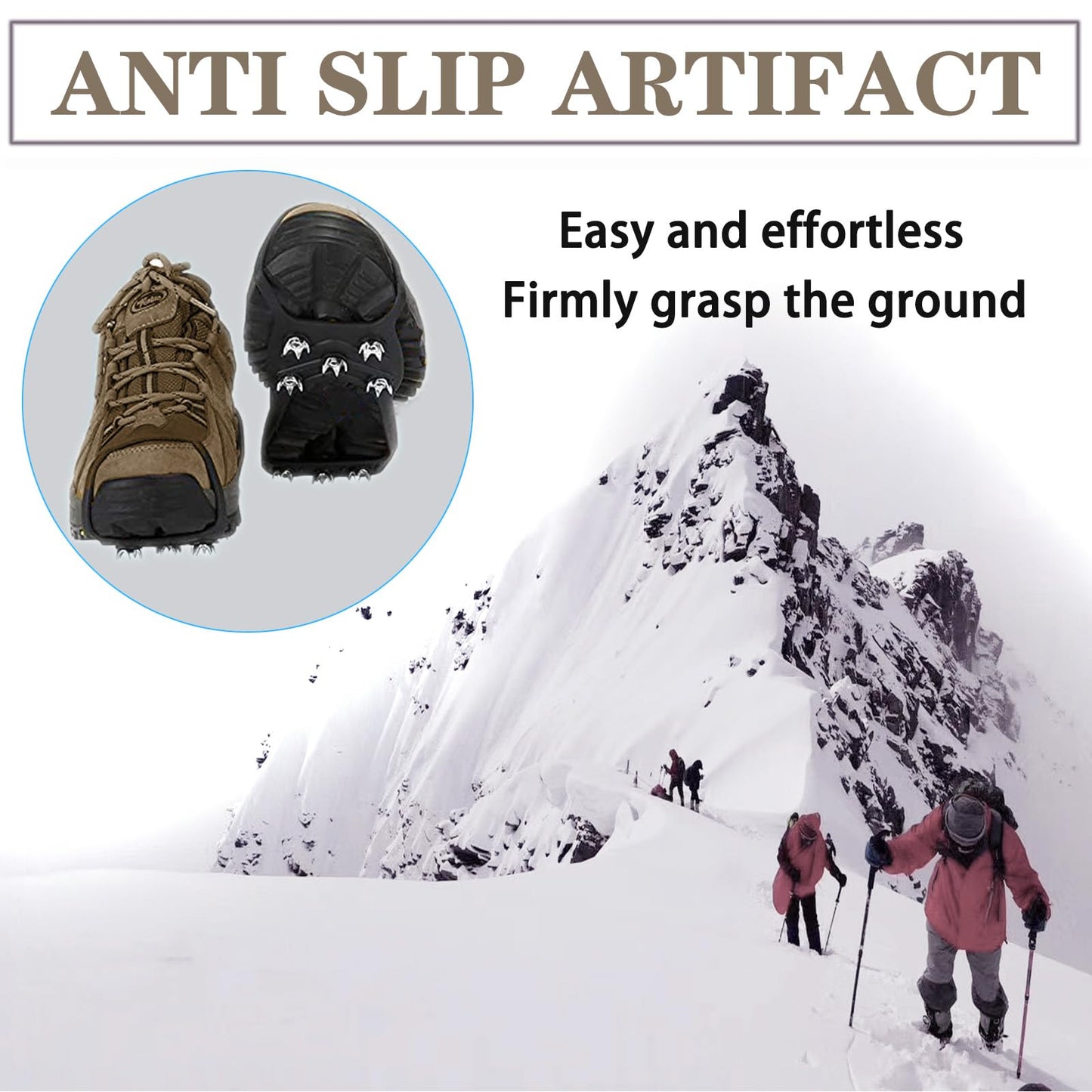 2 Pairs Ice Cleats for Shoes and Boots,Universal 8 Steel Studs Crampon Ice & Snow Grippers for Winter Hiking Climbing Ice Fishing,Anti-Slip Spikes for Shoes