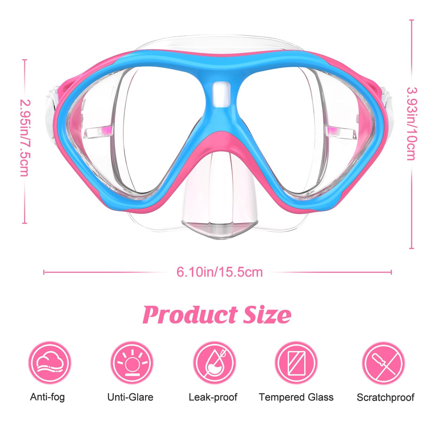ACQCES Kids Swimming Goggles Snorkel Diving Mask for Boys Girls Ages 5-15, Luminous Anti-Fog Swim Goggles with Nose Cover
