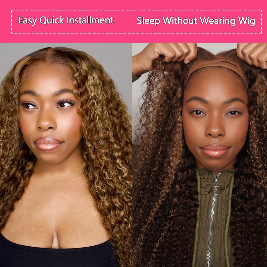4/27 Highlight Honey Blonde Glueless Wigs Human Hair Pre Plucked Pre Cut 5x5 HD Lace Closure Ombre Wig Human Hair Curly Lace Front Wig Deep Wave Human Hair Wig Wear And Go Glueless Wig 24 inch