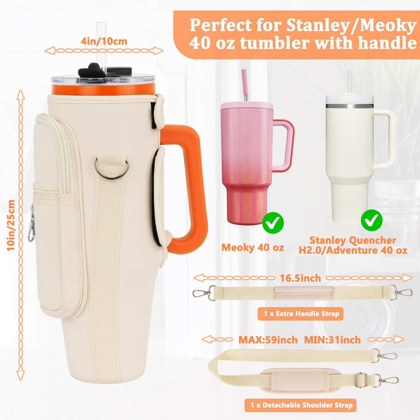 Water Bottle Carrier Bag with Phone Pocket Compatible with Stanley/Meoky 40 oz Tumbler with Handle,Neoprene Water Bottle Holder Pouch with Adjustable Strap Compatible with Stanley Cup Accessories