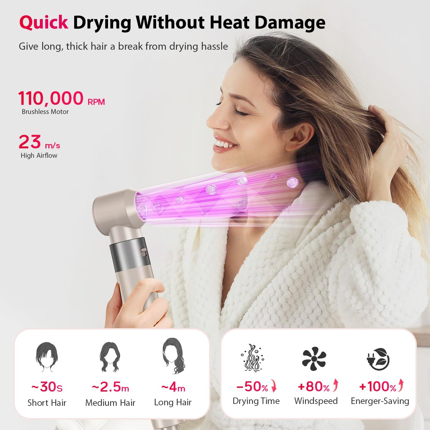 5 in 1 Hair Air Styler - Rotating Hair Dryer Brush 110000 RPM for Fast Drying & Hot-Air Automatic Wrap Curlers for Curling, Frizz-Free Blow Dryer Brush for Straightening Volumizing No Heat Damage