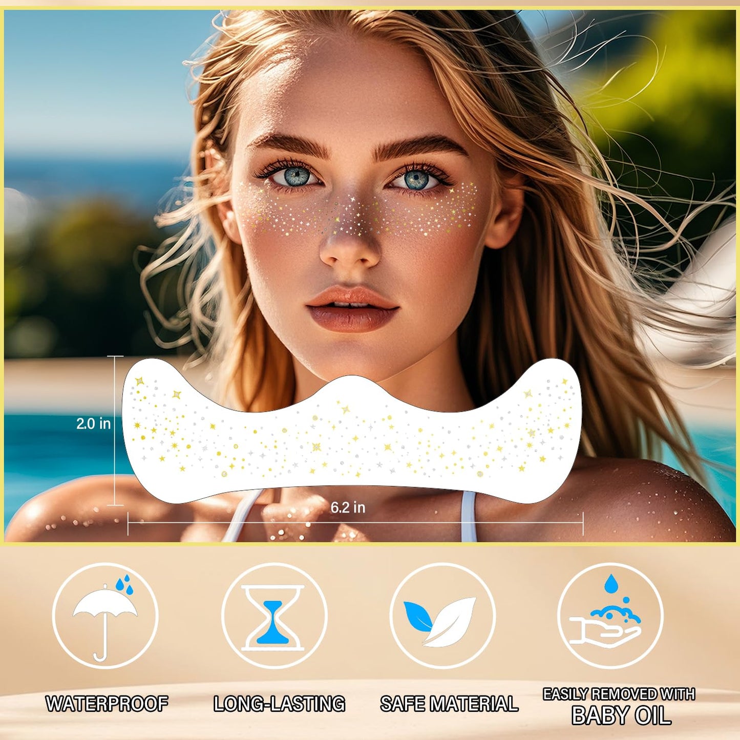 20 Pcs Dual-tone Face Makeup Patches, Gold-silver Glitter Freckles, Glitter Freckles Face Tattoo, Waterproof Face Sparkle Freckles, Long-Lasting 48h Freckles for Women (Gold-silver)