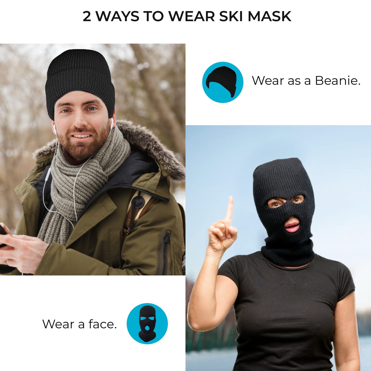 3 Hole Knitted Full Face Ski Mask Winter Balaclava Face Cover for Outdoor Sports (Neon Orange)