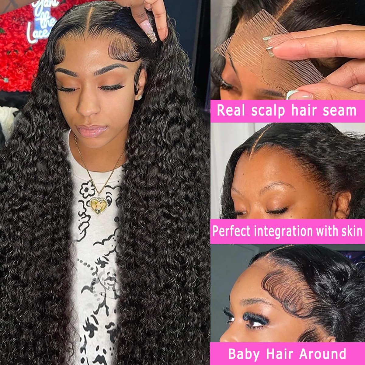 GYAJEP 13x6 HD Trasparent Lace Front Wigs Human Hair 180% Density Water Wave Wig Glueless Lace Frontal Wigs for Women Human Hair Pre Plucked with Baby Hair Wet and Wavy Wig (24 inch)